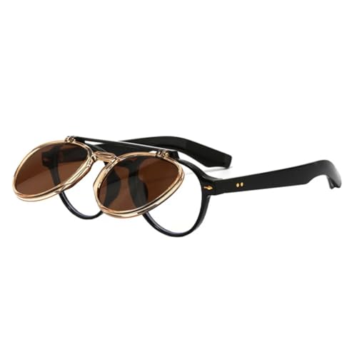 Lunettes de soleil ovales tendance rétro UV400 verres rabattables noir marron femme homme