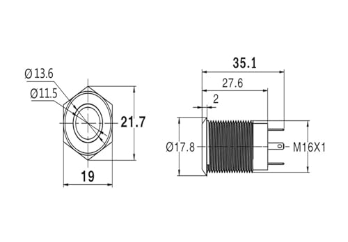 Interrupteur métallique 16mm bleu 24V avec finition soignée et robuste - 6
