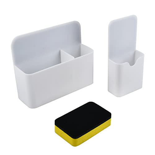 OctBird Portalápices Magnético Blanco 2Pzs Portalapices Magnetico Pizarra con Esponja Soporte de Rotuladores Pizarra Blanca con Compartimentos, Caja de Almacenamiento con Portalápices Magnetico