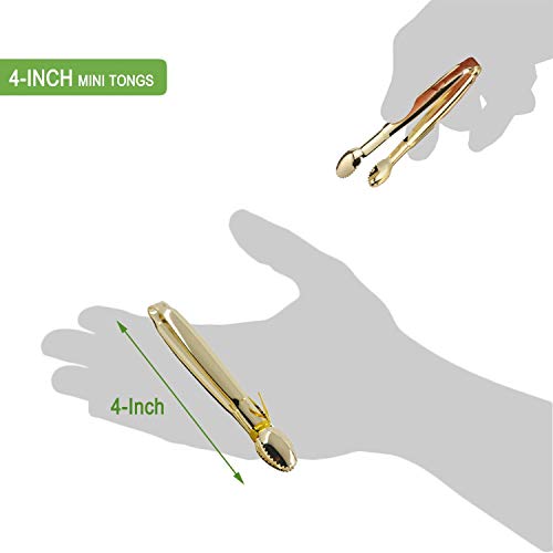 Hinmay Mini Serving Tongs 4-Inch Sugar Cube Tongs Appetizer Tongs, Set Of 4 (Gold) #TOP3