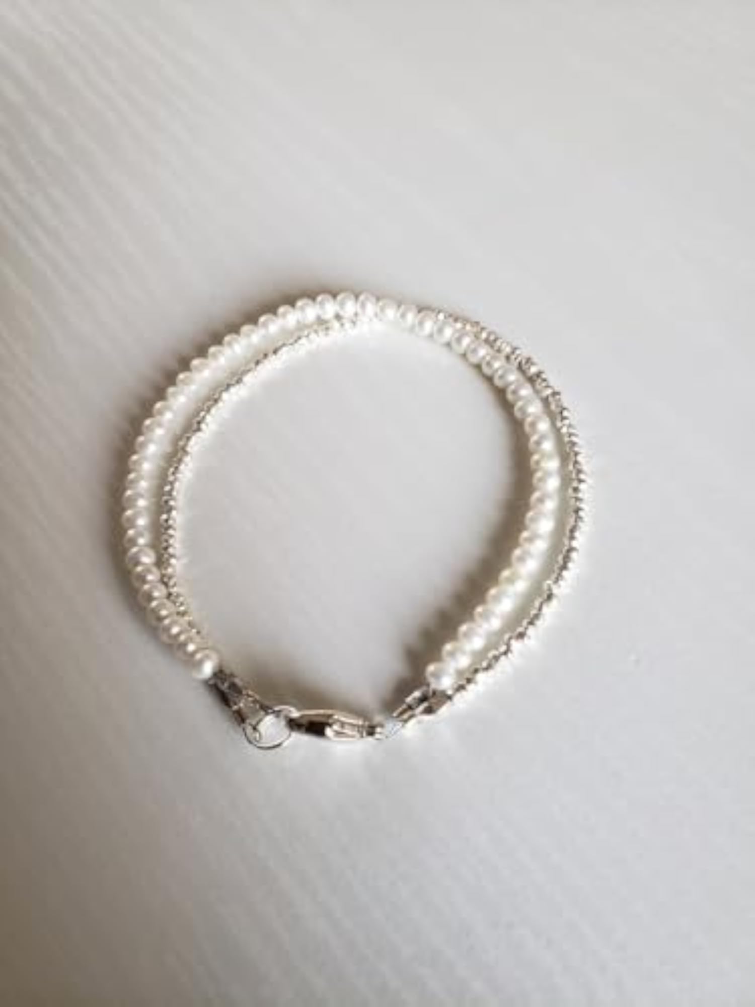 Fresh Water Pearl Round Beaded Bracelet, Adjustable Silver Lock