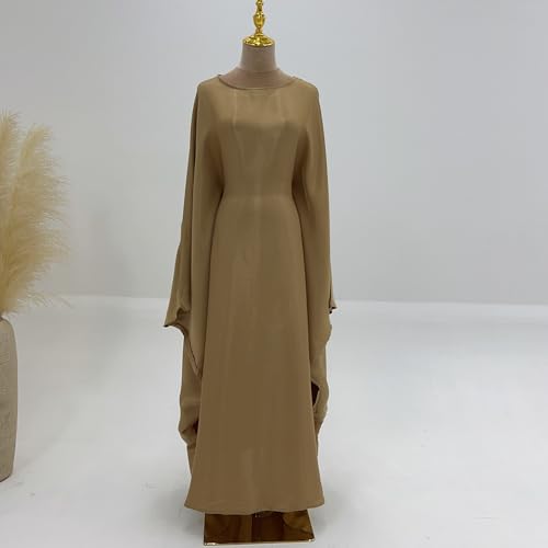 Image of Women Abaya Dress Ramadan Eid Summer Satin Islam Muslim Batwing Sleeve Maxi Dress Kaftan Robe Ramadan Clothes