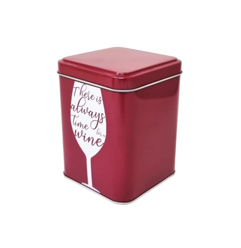 Caja contenedor de lata para cocina casa despensa porta bolsitas de té There is Always Time for a Wine color rojo 0,7 l 11 x 8 x 8 cm