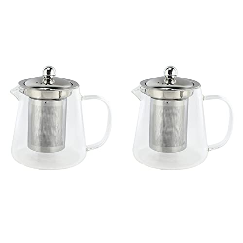 Spourita 2X 5 Buen Borosilicato Tetera de Vidrio con Acero Inoxidable 304 Colador de Infusor Herramienta para Calentar Café, Tetera Juego de Caldera 380ML