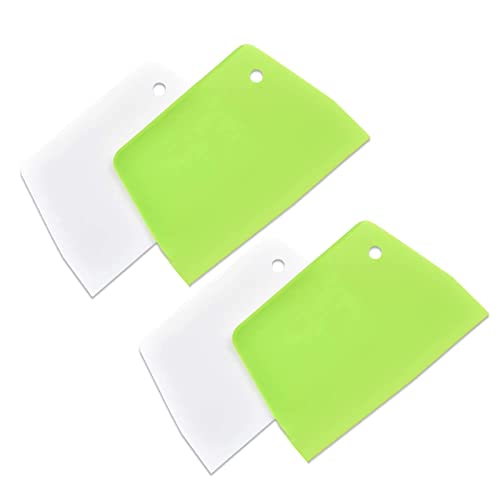 CHAMEEN 4 Piece Dough Cutter Set Small Dough Scraper Card Plastic Kitchen Quality Dough Scraper Scraper Flexible for Baking Dough Green White