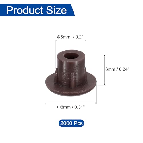Image of uxcell 2000Pcs Screw Hole Plugs, 5mm(3 /16 inch) Dia Plastic Round Button Plugs Snap in Locking Hole Covers Flush Type Caps for Furniture Cabinet, Dark Brown