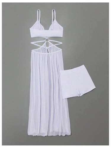 SweatyRocks Women's 2 Piece Swimsuit Sheer Mesh Flowy Top and Swim Shorts Tankini Set2