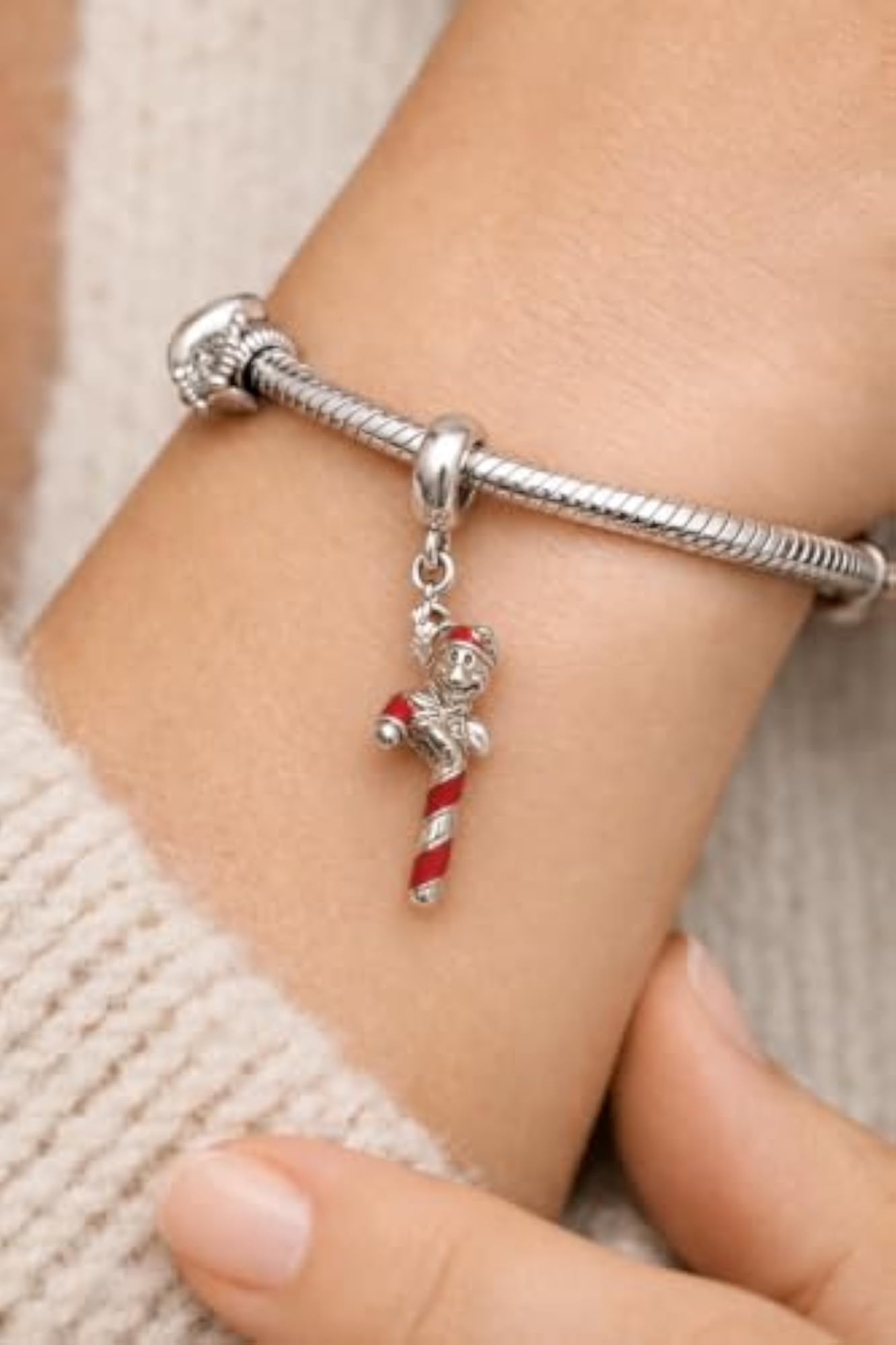 Women's 925 Sterling Silver Candy Cane Pendant Charm, Gift