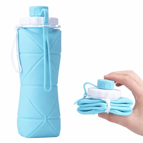 Image of Water Bottle Silicone Foldable Travel Leak Proof Reusable Portable Gym Hiking Camping BPA Free Flexible Outdoor Space Saving Lightweight Sports Eco Friendly (1, Foldable Bottle,600ml)
