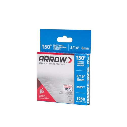 Image of Arrow 505 Heavy Duty T50 5 /16-Inch Leg Length, 3 /8-Inch Crown, Staples for Upholstery, Construction, Furniture, Crafts, 1250-Pack, Grey