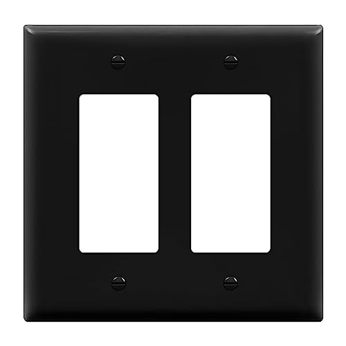 ENERLITES Decorator Light Switch or Receptacle Outlet Wall Plate, Gloss Finish, Midway Size 2-Gang 4.88" x 4.92", Unbreakable Polycarbonate Thermoplastic, UL Listed, 8832M-BK, Black
