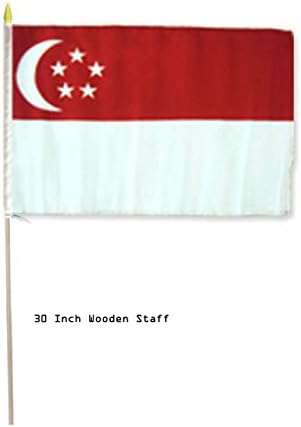 AES 12x18 12"x18" Singapore Country Stick Flag 30" Wooden Staff image 2