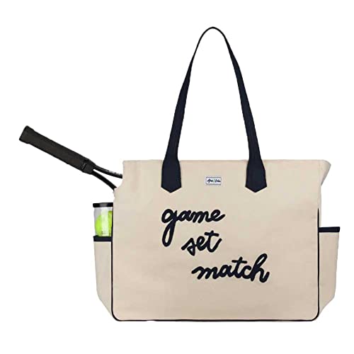 Ame & Lulu Love All Court Bag - Premium Tennis Tote with Racket Pocket, Water Bottle Holders, Protective Metal Feet, & Canvas Design - Perfect for Matches, Workouts, & Everyday Use (Game Set Match)