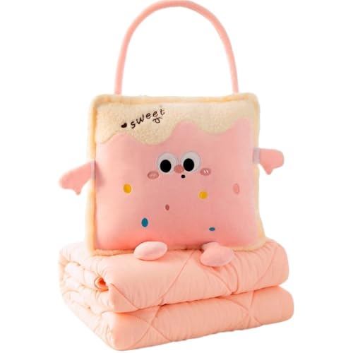 Almohada plegable de mano 2 en 1, cojín de verano para coche y manta de siesta de oficina con bordado de dibujos animados, almohada de viaje de felpa de doble propósito (color 6)