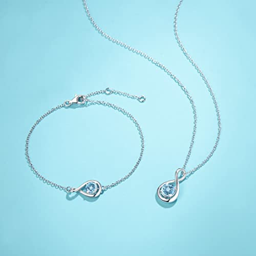 Fancime 925 Sterling Silver Aquamarine Necklace Dainty Infinity Pendant March Birthstone Blue Gemstone Fine Jewelry Birthday Anniversary Christmas Gifts For Women Girls Daughter Wife Her, Chain 16+2" #TOP1