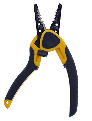 IDEAL Electrical 45-918 Kinetic Reflex T-Stripper - 6-16 AWG, Wire Stripper with Thumb Rest, Plier Nose, Slide Lock, Textured Grips,Black/Yellow