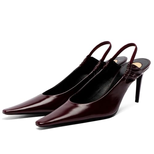 Image of Goolita Slingback Heels for Women, Pointed Closed Toe Stiletto Heels Sexy Elastic Strap Slip On Office Dress Pumps Shoes Cherry