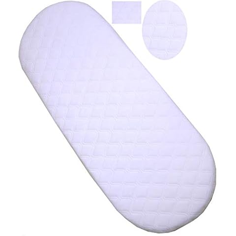 Moses Basket Mattress 75 X 35 X 3.5 cm Fully Breathable Quilted Oval Shaped Bassinet, Pram Mattress Cover
