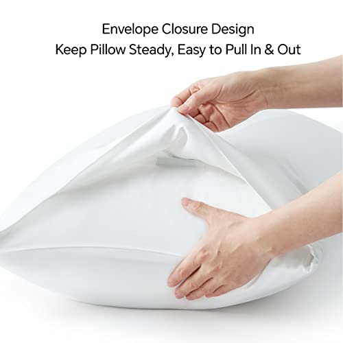Image of BEDELITE King Pillow Cases Set of 2, Rayon Derived from Bamboo, White | Cooling and Breathable Pillow Cover for Hot Sleepers & Night Sweats, Silky Soft Cozy, Envelope Closure, 20x36 Inches