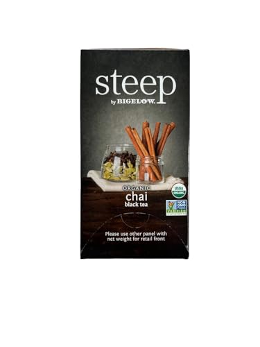 steep Organic Chai Black Tea 20 Count Box (Pack of 1), Certified Organic, Gluten-Free, Kosher Tea in Foil-Wrapped Bags