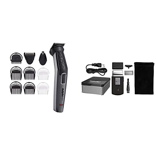 BaBylissMEN Tondeuse Multi-usages Kit 10 en 1 Carbon Titanium avec Tondeuse Nez et Rasoir de Finitions MT727E Gris & WAHL Travel Shaver Rasoir électrique Voyage, Finition, Homme, Femme, Ado.