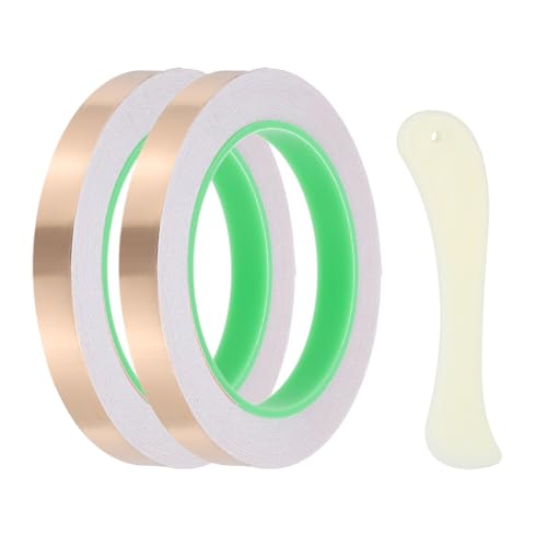 PATIKIL 22 Yard 1/2 Inch Copper Foil Tape,2 Roll Copper Tape with Conductive Stained Glass Foil Tool with Scraper for Stained Tools DIY Crafting