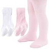 Baby Girl Tights Non Slip Baby Tights 3-6 Months Girl Warm Cotton Leggings Seamless Pantyhose Non-Skid Grip for Infant Toddler 2 Pack (White, Pink, XS)