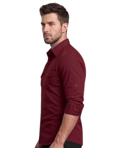 Image of Men's Double Flap Pocket | Regular Fit | Solid Spread Collar | Versatile Everyday Office Wear Comfortable |Stylish Design | Shirt