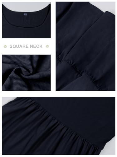 Image of HDLTE Women Summer Dresses 2025 Square Neck Tiered Tank Long Maxi Casual Sundress with Pockets