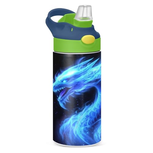 Kcldeci Insulated Stainless Steel Water Bottle with Straw for Sports and Travel Blue Fire Dragon Sports Water Bottles Keep Cold for 24 Hours and Hot