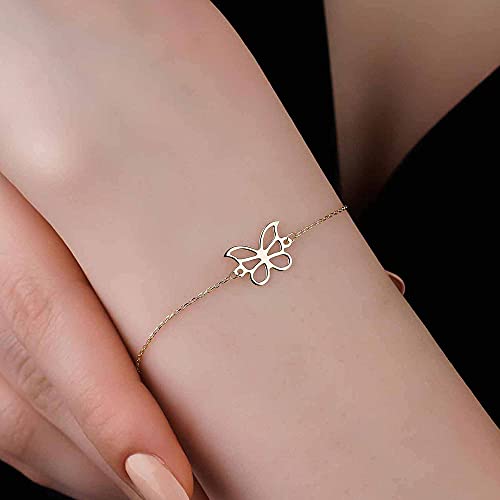 Jewelryist 14K Gold Butterfly Bracelet | Gold Nature Jewelry | Dainty Jewelry For Women | Solid Gold Bracelets For Women 14K Real Gold | Birthday Gift For Sister | Push Present For Mom | 7.5" Bracelet Length #TOP3