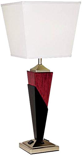 SEE DESCRIPTION 360 Lighting Modern Table Lamp with AC Power Outlet in Base 29" Tall Wood Tapered Column Inverted White Sandstone Linen Shade for Living Room Bedroom Bedside Nightstand Office Family Set Of 2 