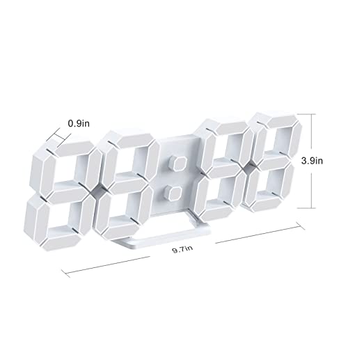 Image of Deeyaple Led Digital Alarm Clock 3D Small Wall Clock No Noise Snooze Dimmable Time Memory 12 /24 Date Temperature Remote Control Night Light Office Kitchen Living Room Bedroom (9.7 Inch, White)
