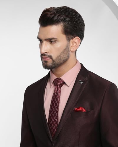 Image of Blackberrys Men Red Solid Slim Fit Suits