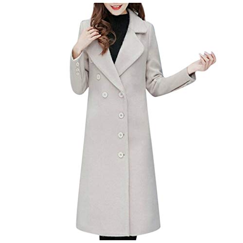 Wadonerful Women Trench Coat Lapel Long Sleeve Single-Breasted Winter Long Slim Wool Jacket Elegant Overcoat Outwear (XXL, Beige)