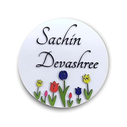 Image of ZOCI VOCI Personalized Name Plate for Home Entrance Outdoor - Acrylic Body, Waterproof | Designer Door Plates for Flat, Bungalow & Apartment - Customized (24 INCH DIA, Tulip Garden)