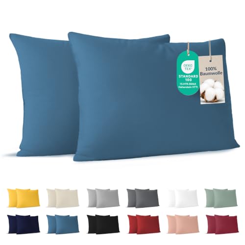 Dreamzie - Kissenbezug 50x70cm - 2er Set - 100% Baumwolle - Blau – Ansicht 1