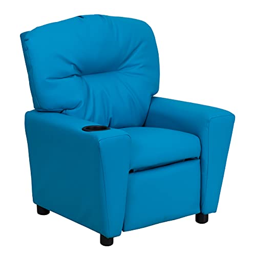 Flash Furniture Contemporary Turquoise Vinyl Kids Recliner With Cup Holder #TOP22