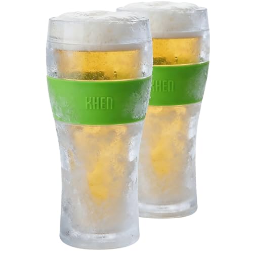 Image of Frozen Pint Beer Glasses, Dual-Wall Freezable Cooling Mugs, Set of 2, 12 oz