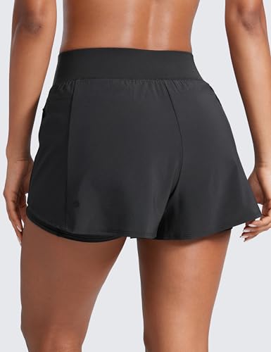 CRZ YOGA Double Layer Running Shorts for Women 3" High Waisted 2 in 1 for Athletic Tennis Workout with Zip Pockets2