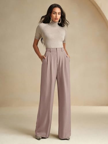 Image of KOTTY Womens Solid Straight fit Pleated Front Office Wear Pant