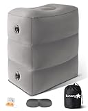 Sunany フットレスト【30秒で簡単設置】 飛行機 快適グッズ エアー 足枕 三段階 高さ調節 耐荷重150kg 車 足置き オットマン 機内 新幹線 車中泊 エアークッション 軽量 道具不要 (耳栓+アイマスク+収納袋付き)(グレー)