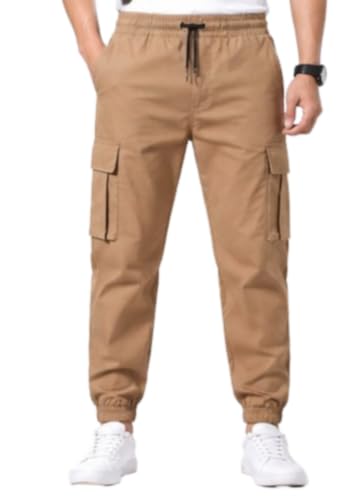 Image of Men's Jogger Cargo Pants | Stretchable Cotton Blend Utility Trousers | Regular Fit Multi Pocket Casual Bottom Wea
