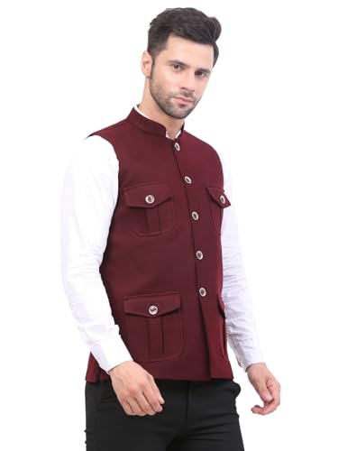 Image of FH Wearza Polywool tweed Solid multipocket Sleeveles Nehru Jacket For Men