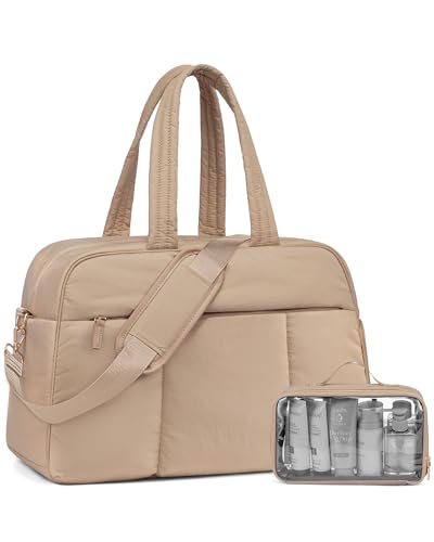 LOVEVOOK Women's Travel Duffel Bag, Gym Bag with Shoe Compartment, Carry On Weekender, Water Resistant Puffer Bag for Sports, Gym