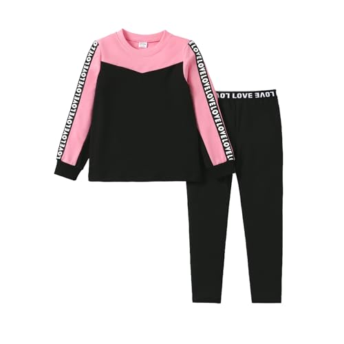 Image of PATPAT Little Girls Clothes Crew Neck Leopard Color Block Sweatshirt and Leggings Girls Outfits Size 4-12Y