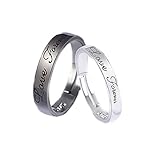 Couple Matching Rings for Woman Man Angel Devil Wings Dragon Arrow Open Rings Adjustable Sun Moon Promise Rings Set Friendship Rings Black White Couple Rings for Her and Him (Black White Love Forever)