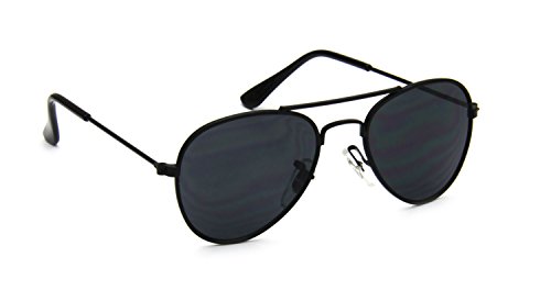 Baby Boy Girl Classic Aviator Style Retro Metal Sunglasses (Black/Black Lens 6-18 Months)