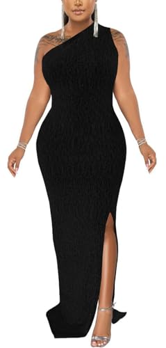 Formal Dress for Women Elegant Sparkly One Shoulder Sleeveless High Split Cocktail Party Prom Dresses