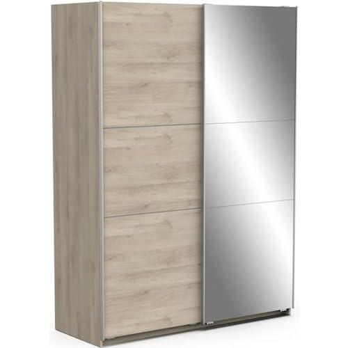 Demeyere Puerta corredera con Espejo y Armario Moderno, Color Roble Kronberg y Acabados de Metal, 148 x 59,9 x 203 cm, Madera de ingeniería